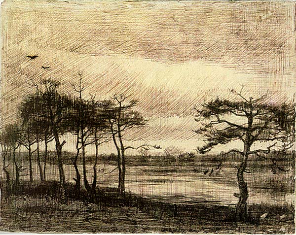 Vincent van Gogh: Pine Trees in the Fen, 1884, pen and ink